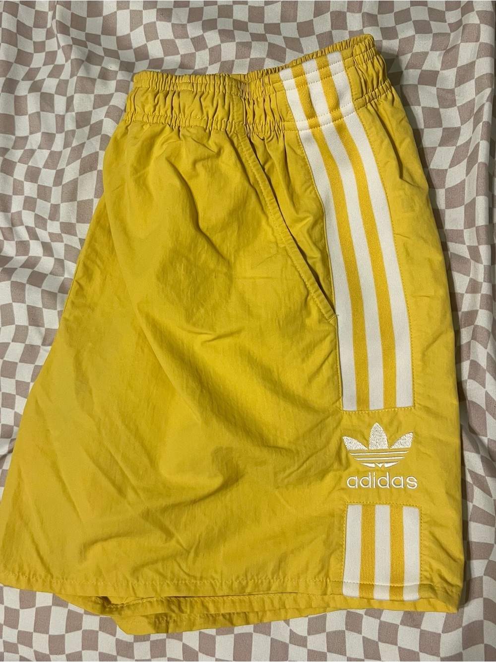 adidas Yellow Athletic Shorts with White Stripes